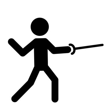 Eskrim sporu ikonu. İzole edilmiş arka planda eskrimci silueti sembolü. Vektör illüstrasyonu