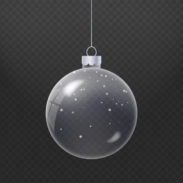 玻璃圣诞节球在现实的风格 雪花飞扬 白雪飞扬 圣诞水晶球矢量说明 — 图库矢量图片