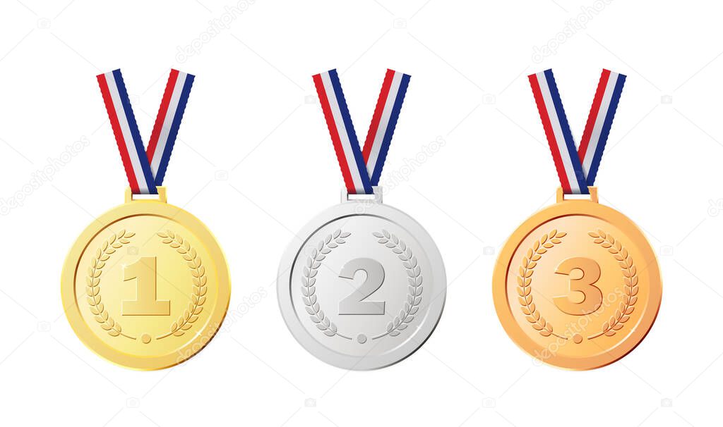 Realistic golden awards for competition winner. Realistic medals
