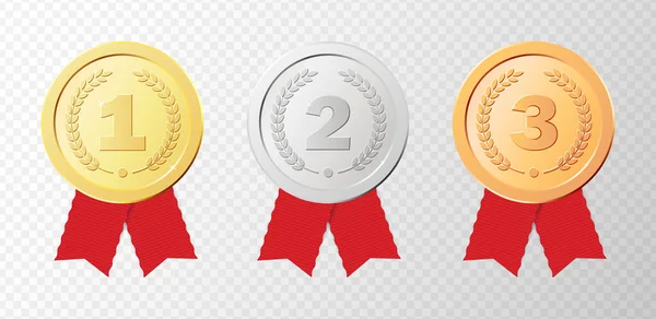Prix d'or réalistes pour le gagnant de la compétition. Médailles réalistes — Image vectorielle