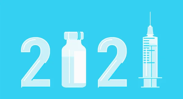 2021 Год Логотипа Качестве Иллюстрации Кампании Вакцинации Антивирусный Ковид Вакцины — стоковый вектор