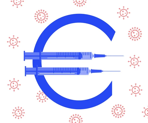 Vaccin Prijs Vaccin Kostenconcept Euroteken Met Spuit Als Onderdeel Van — Stockvector