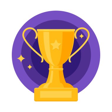 Altın kupa seti ya da koleksiyon. Altın ödüller. Başarı sembolleri, kazanan düz ikonlar için ödül. Spor ödülleri. Kupa sembolleri. Vektör illüstrasyonu