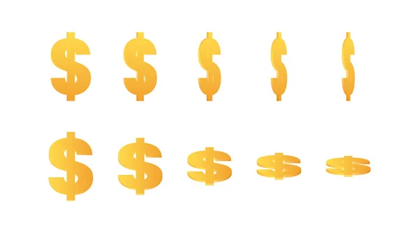 Signe rotatif en dollar doré. Dollar 3d réaliste — Image vectorielle