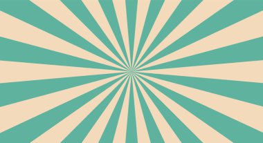 Merkezinde ışın ya da çizgiler olan geçmişe dönük bir arkaplan. Güneş patlaması ya da güneş patlaması. Turkuaz renkler. Vektör illüstrasyonu