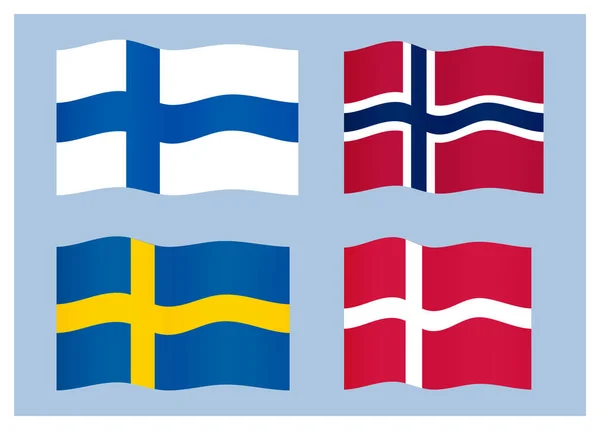 Set of scandinavian, northern countries national flags. — Stock Vector