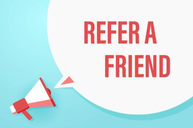 Konuşma balonu ve cümlesi olan düz bir megafon.