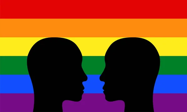 Lesbisches Paar, Köpfe einander gegenüber. — Stockvektor