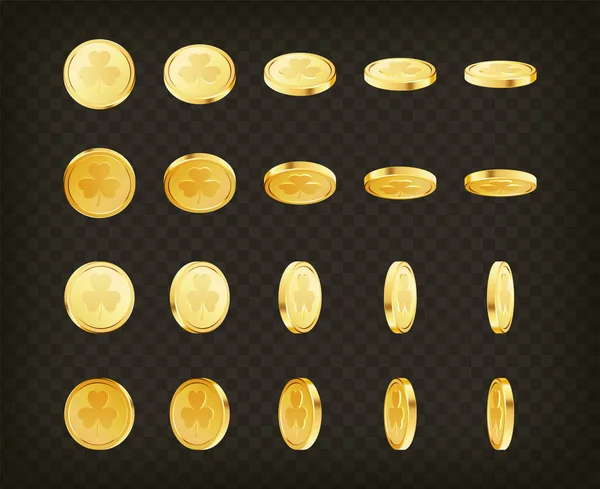 Золотые монеты из клевера. Монеты Дня Святого Патрика — стоковый вектор