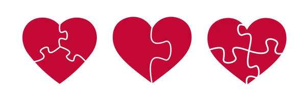 Σχήματα καρδιάς παζλ. Κομμάτια παζλ. Σύμβολο ημέρας του Αγίου Βαλεντίνου. — Διανυσματικό Αρχείο