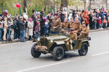 TOMSK, RUSSIA - MAY 9, 2016: Russian military transport at parade on annual Victory Day, May, 9, 2016 in Tomsk, Russia