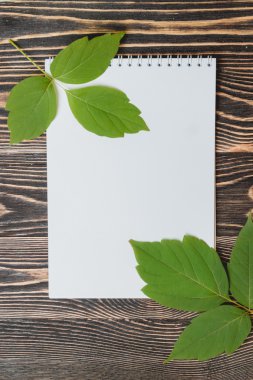 Ahşap masa üzerinde boş levha ile sonbahar yaprak