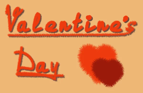 Vector corazones esponjosos y palabras día de San Valentín sobre fondo naranja. Linda superficie de diseño moderno. — Vector de stock
