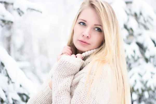 Retrato de uma bela loira no inverno — Fotografia de Stock