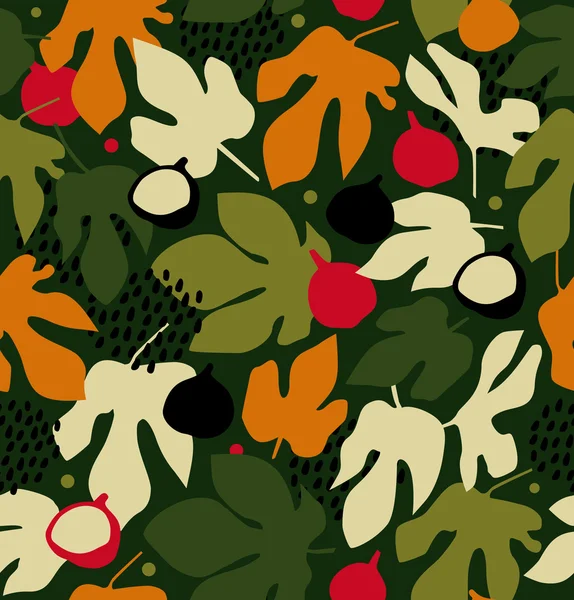 Fond sans couture avec des fruits et des feuilles — Image vectorielle