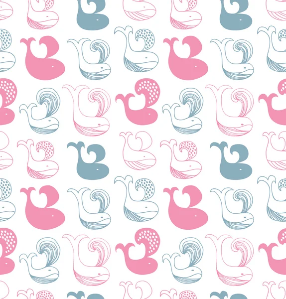 Seamless pattern with whales silhouettes — Stock Vector