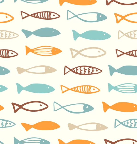 Dekorativa ritade mönster med fisk — Stock vektor