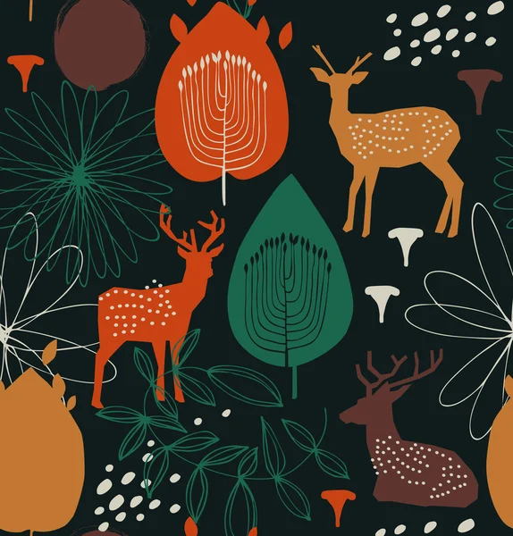 鹿とシームレスな自然パターン — ストックベクタ