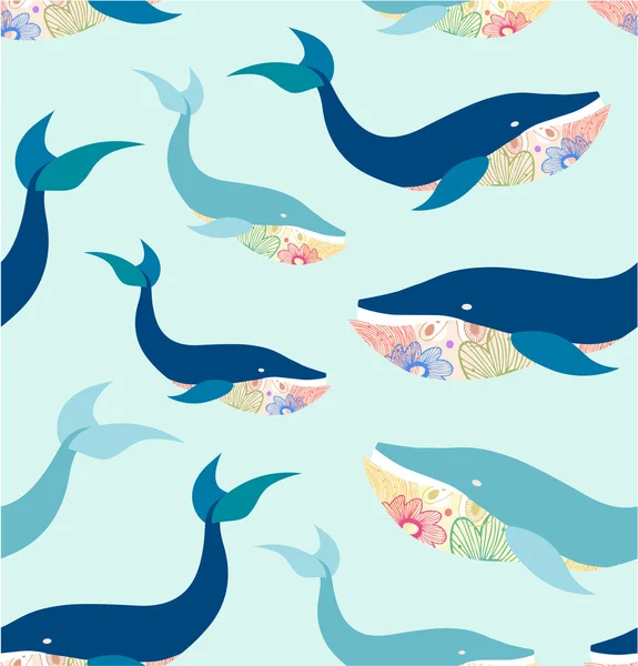 Marine seamless pattern with whales — Stock Vector