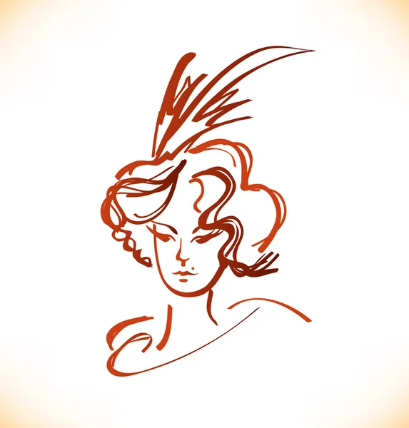 Esquisse de visage de femme dans un style vintage . — Image vectorielle