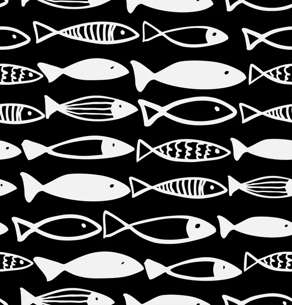 Padrão preto e branco com peixe . — Vetor de Stock
