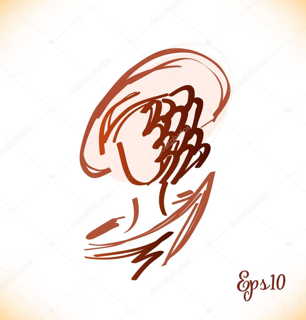 Sketch of modern woman head in retro style. Vector lady portrait