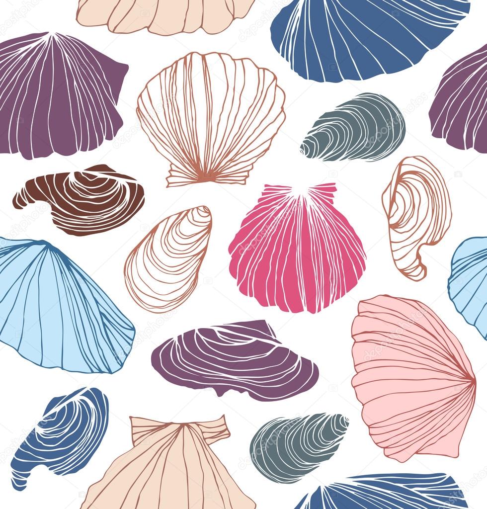 Seamless marine pattern with shells.