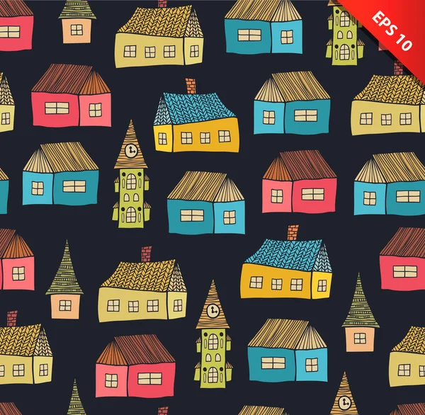 Seamless pattern with decorative houses — Stock Vector