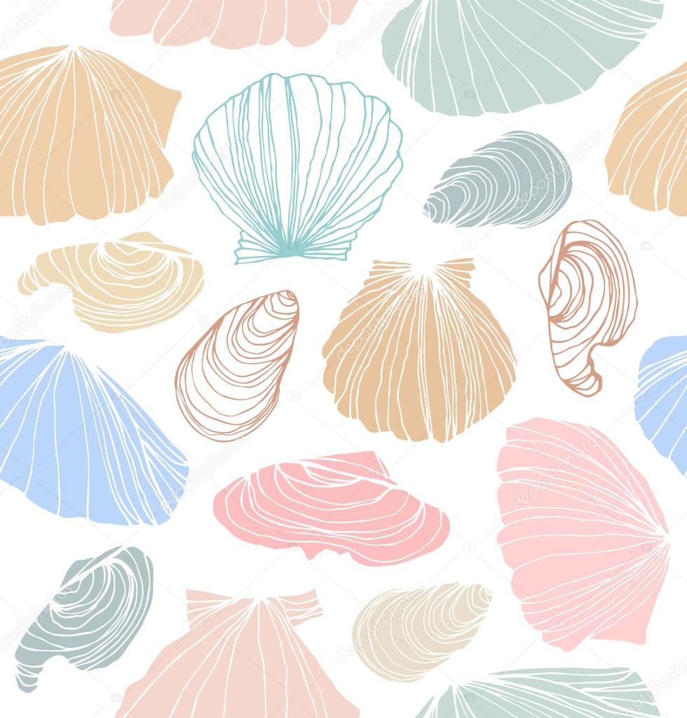 Seamless marine pattern with shells