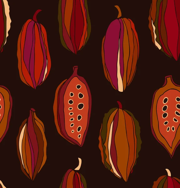 Modèle sans couture avec des fèves de cacao — Image vectorielle