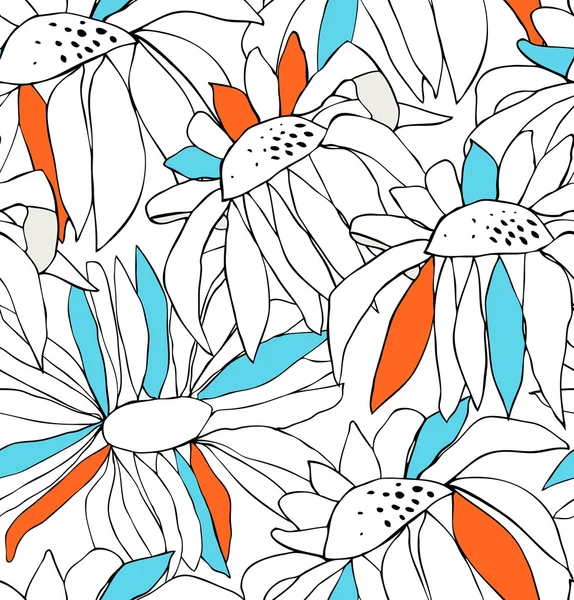 Seamless pattern with drawn flowers — Stock Vector