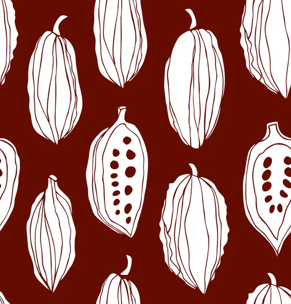 Modèle sans couture avec des fèves de cacao — Image vectorielle