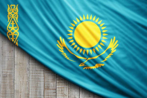 Казахстанский Флаг Шелка Цифровой Фон — стоковое фото