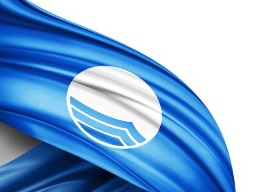 Metinleriniz, resimleriniz ve beyaz arkaplanınız için kopyalanmış mavi ipek bayrağı