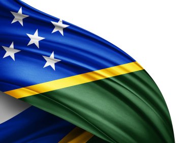 Solomon Adaları ipek bayrağı metin veya resimleriniz ve beyaz arkaplanınız için telif alanı