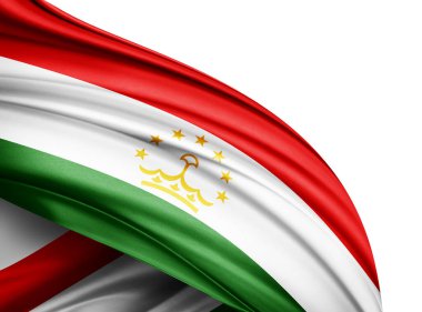 Metnin veya resimlerin ve beyaz arkaplan için telif alanı olan Tacikistan ipek bayrağı