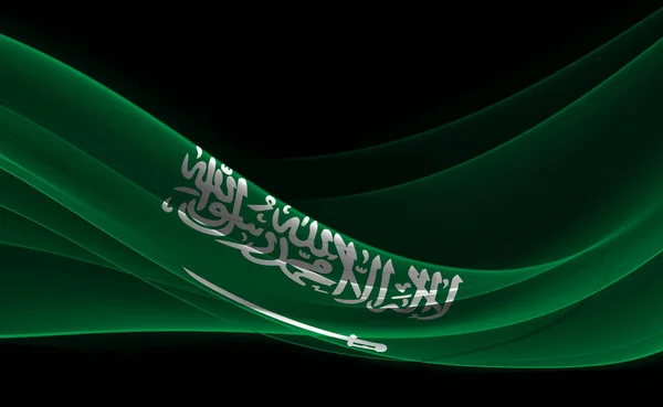 Arábia Saudita Bandeira Seda Fundo Preto Fundo Digital — Fotografia de Stock