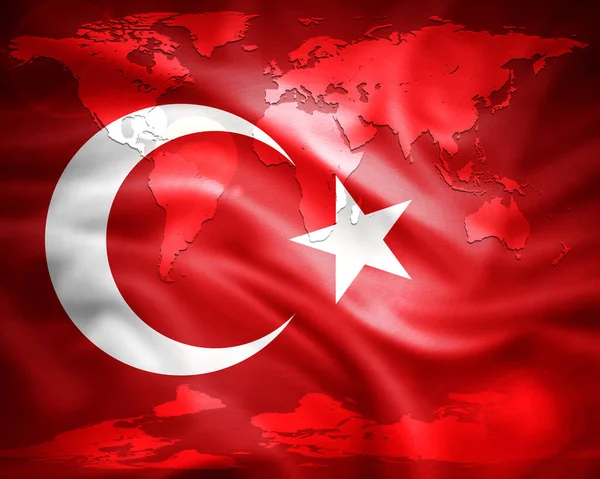 Türkische Flagge Aus Seide Und Weltkarte Digitaler Hintergrund — Stockfoto