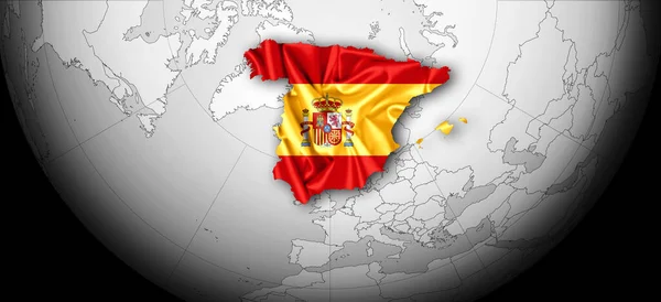 Spagna Bandiera Seta Mappa Del Mondo Sfondo Nero Sfondo Digitale — Foto Stock