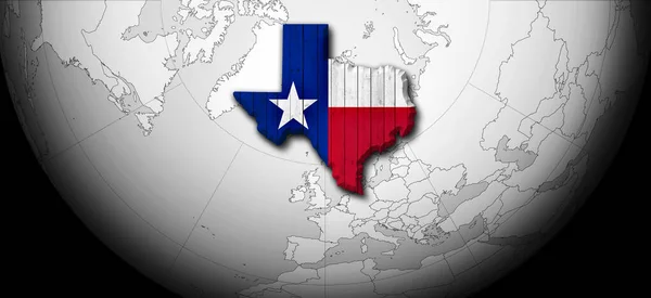 Texas flag, map of wood, world map and black background, digital background