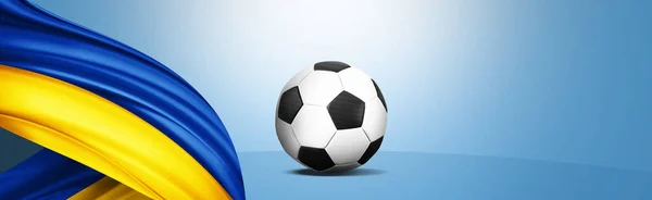 乌克兰国旗与足球和版权空间为您的文字或图像 3D插图 — 图库照片
