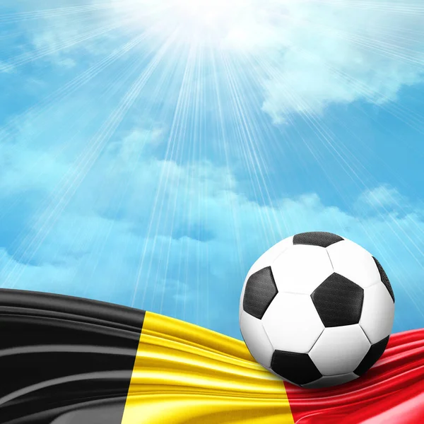 soccer ball with flag of Belgium and blue cloudy sky