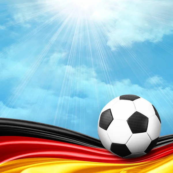 Pelota Fútbol Con Bandera Alemania Cielo Azul Nublado — Foto de Stock