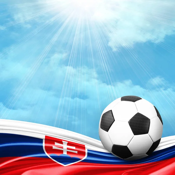 soccer ball with flag of Slovakia and blue cloudy sky