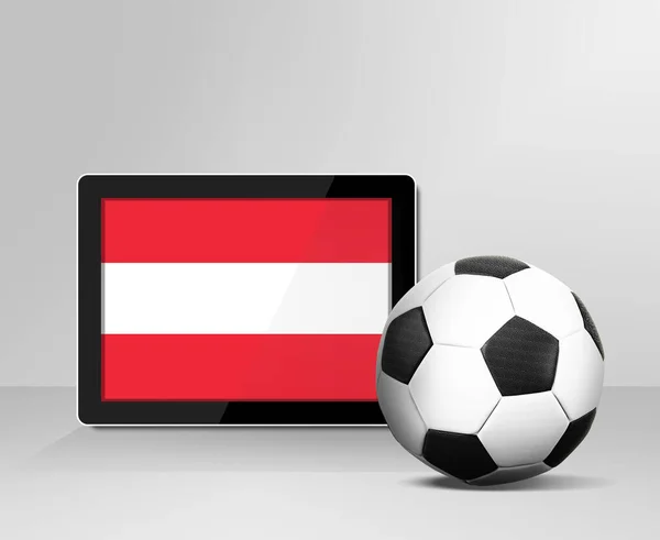 Pelota Fútbol Con Bandera Austria Pantalla Digital Tableta — Foto de Stock