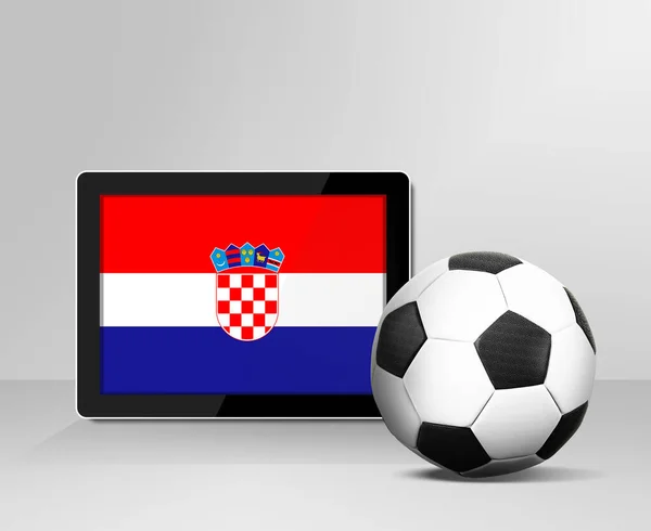 soccer ball with Croatia flag on digital tablet screen