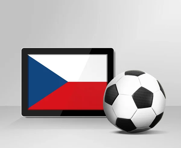 Pelota Fútbol Con Bandera República Checa Pantalla Digital Tableta — Foto de Stock