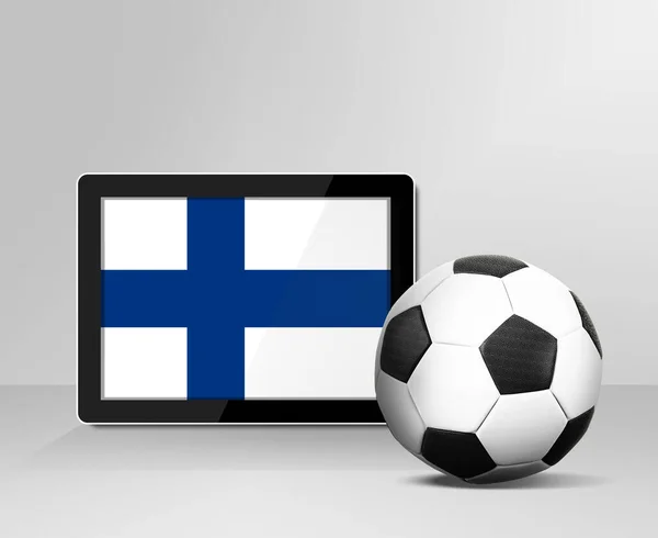 Pelota Fútbol Con Bandera Finlandia Pantalla Digital Tableta — Foto de Stock