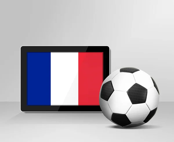 Pelota Fútbol Con Bandera Francia Pantalla Digital Tableta — Foto de Stock