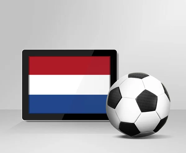 Pelota Fútbol Con Bandera Holanda Pantalla Digital Tableta — Foto de Stock